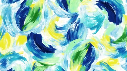 Poster - an abstract fabric pattern with swirling brushstrokes in vibrant hues of blue, green, and yellow