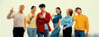 © Summit Art Creations - Panoramic banner young happy asian startup company employee wearing colorful casual wear stand in line together symbolize creative teamwork, job employment, HR agency recruitment. Synergic