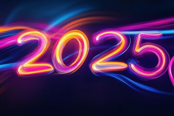 Poster - Colorful light trails forming the year 2025 in a vibrant, artistic display.