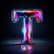 © Mana - Vibrant 3D Letter T with Rainbow Hues on Dark Background