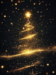 Poster - A sparkling golden Christmas tree illuminated with glowing stars and festive lights.