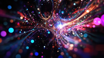 Wall Mural - Colorful Abstract Light Burst with Sparkling Particles and Trails