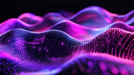 Poster - Abstract Digital Waves with Neon Colors and Data Patterns
