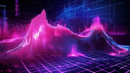 Poster - Abstract Digital Waveform Visualization in Vibrant Neon Colors