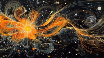 Wall Mural - Abstract Cosmic Art with Bright Colors and Flowing Patterns