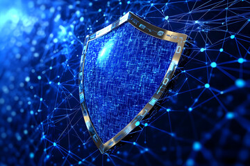 Poster - Digital shield on network, cybersecurity concept.