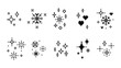 © Mariia - Winter decor set. Snowflake in pixel art style. Abstract game black elements. Simple geometric vector Christmas icons. Crystal, heart, star sparkle shine. Magic holiday pixels design. White background