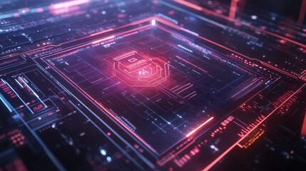 Poster - Futuristic Abstract Digital Circuit Background with Neon Lights