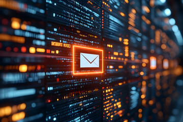 Poster - Email server data stream, digital communication concept.