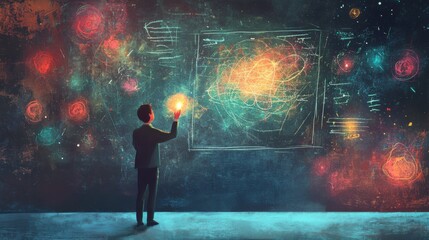 Poster - Businessman Analyzing Cosmic Data on Futuristic Interactive Screen