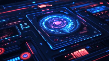 Poster - Futuristic Abstract Technology Interface with Neon Glow Effects