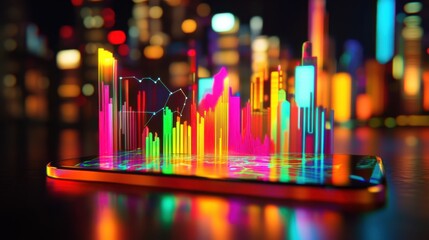 Poster - Colorful Digital Cityscape with Data Visualization on Smartphone
