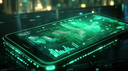 Poster - Futuristic Smartphone Display with Data Visualization and Graphics