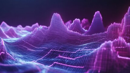 Poster - Abstract Digital Landscape with Colorful Waves and Peaks of Light