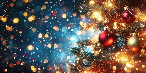 Poster - Brightly colored New Yearâ€™s background with confetti and lights 