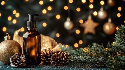 Poster - Happy Holidays with icons of a mask sanitizer and winter decorations 