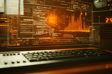Poster - Futuristic computer screen displaying data and code.