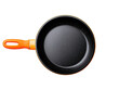 © Chananphat - Non-stick black frying pan with vibrant orange handles against dark background for cooking, kitchen, product photography or advertisement