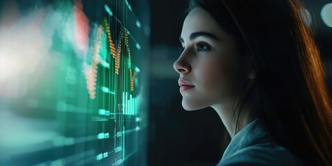 Poster - A financial analyst reviewing a chart showing the positive economic impact of recycling and eco-friendly practices on long-term business profitability.