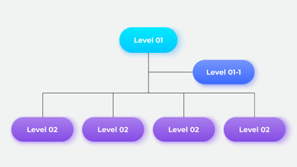 Poster - Business hierarchy chart infographics. Corporate organizational structure graphic elements with 2 levels. The top-level connects to 4 subordinate nodes