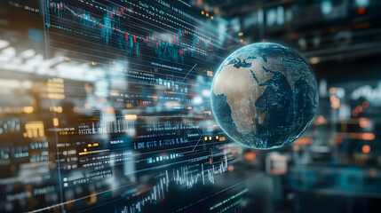 Poster - Global data network, digital earth, futuristic technology.