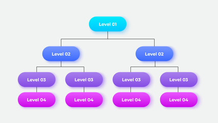 Poster - Business hierarchy chart infographics. Corporate organizational structure graphic elements with 4 levels. The top-level connects to 10 subordinate nodes