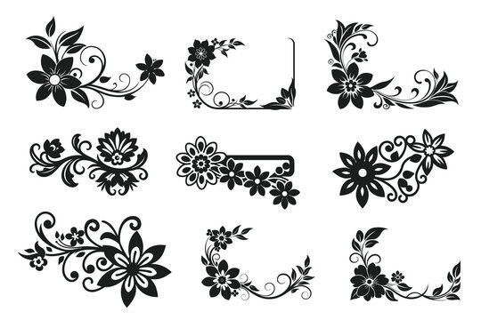 Set of Floral Board vector silhouette line art 