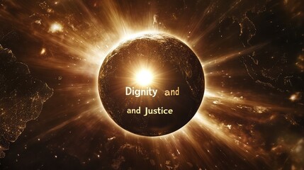 Poster - A globe radiating light, surrounded by the words 