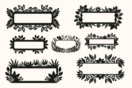 Bundle of Floral Board vector silhouette line art style