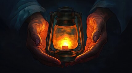 Poster - A glowing lantern in a persona??s hands, symbolizing hope and resilience
