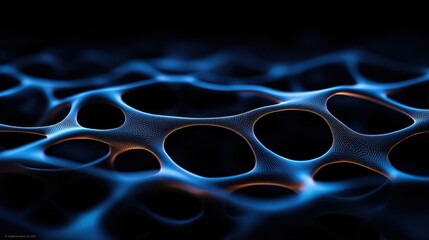 Poster - A mesmerizing abstract image featuring interconnected blue cells or bubbles against a dark background, evoking a sense of depth and fluidity.