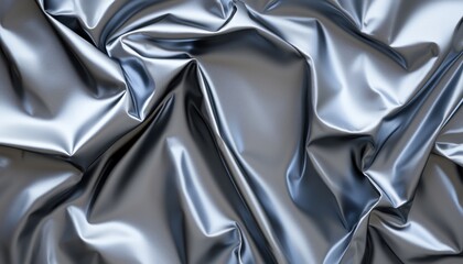 Fototapete - A close-up of crumpled, shiny blue fabric showcasing smooth, reflective textures and deep folds, creating an elegant and modern appearance.