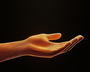 Aufkleber - A glowing, digital representation of a hand against a dark background, showcasing intricate lines and patterns that suggest technology and connectivity.