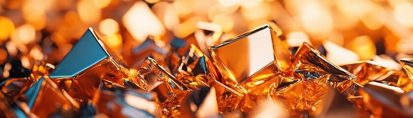 Leinwandbilder - The image features shimmering orange and golden geometric shapes, creating a vibrant and abstract visual effect.