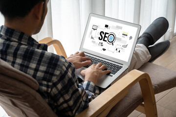 Poster - seo search engine optimization for modish e-commerce and online retail business showing on computer 