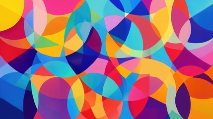 Poster - Abstract geometric pattern with interlocking circles and triangles in vibrant colors