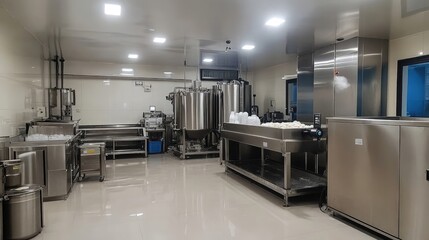 Poster - Automated milk processing plant with stainless steel equipment