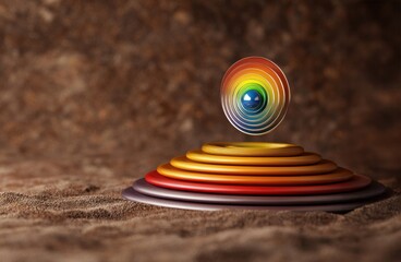 Aufkleber - A colorful, concentric design featuring a central sphere surrounded by layered rings, creating a vibrant, visually striking composition.