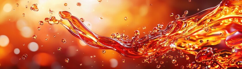 Aufkleber - A vibrant splash of liquid in warm hues, capturing the dynamic movement and energy of water droplets against a glowing background.