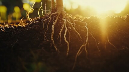 Poster - Close-up of plant roots thriving in nutrient-rich soil
