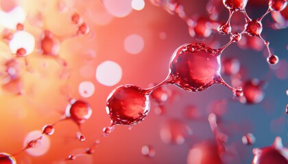 Aufkleber - A vibrant illustration of molecular structures in red tones, showcasing the beauty of science and the intricate world of chemistry.