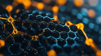 Aufkleber - A close-up view of a honeycomb structure with glowing orange and blue highlights, showcasing intricate patterns and a futuristic feel.