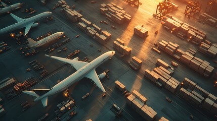 Poster - Freight forwarding experts at work in an international logistics hub, monitoring the movement of goods across various transport modes.