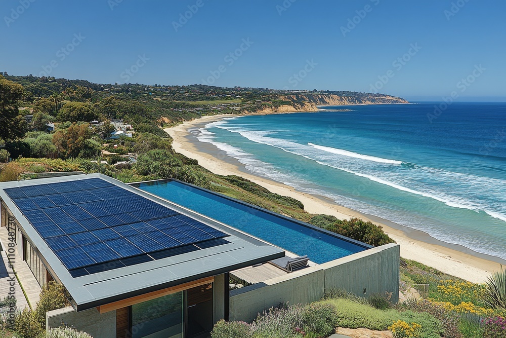 Image showcasing Stunning Oceanfront House with Solar Panels and Infinity Pool Stock ...