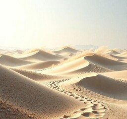 Sand dunes with wind-blown sediment and shifting shapes, erosion marks , coastal feature, geology