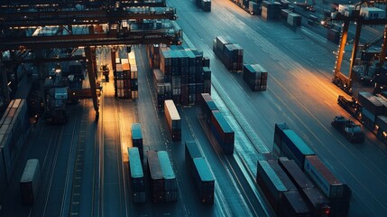 Poster - Freight forwarding professionals working at a large cargo hub, managing import and export shipments.