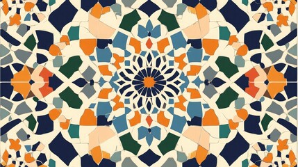 Poster - Moroccan-inspired tile pattern with symmetrical designs and warm hues