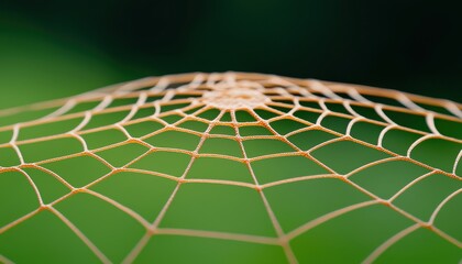 Poster - A close-up view of a delicate spider web glistening in natural light, set against a soft green background.