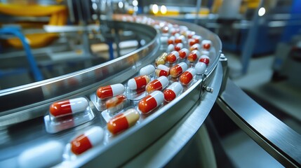 Poster - Pharmaceutical production line with automated pill packaging