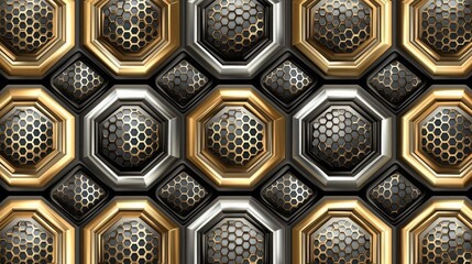 Poster - Seamless hexagonal pattern with metallic accents and gradients